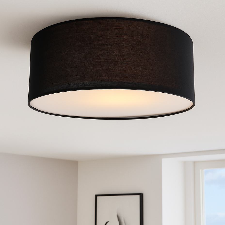 Fabric flush ceiling light black, Mendy