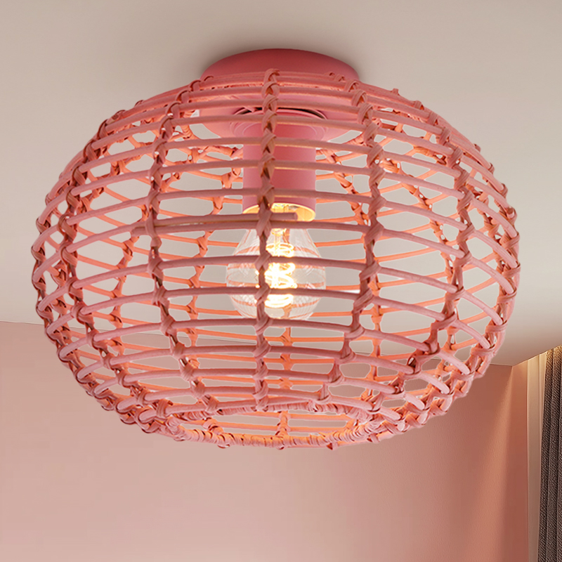 Rattan ceiling light pink, Roza