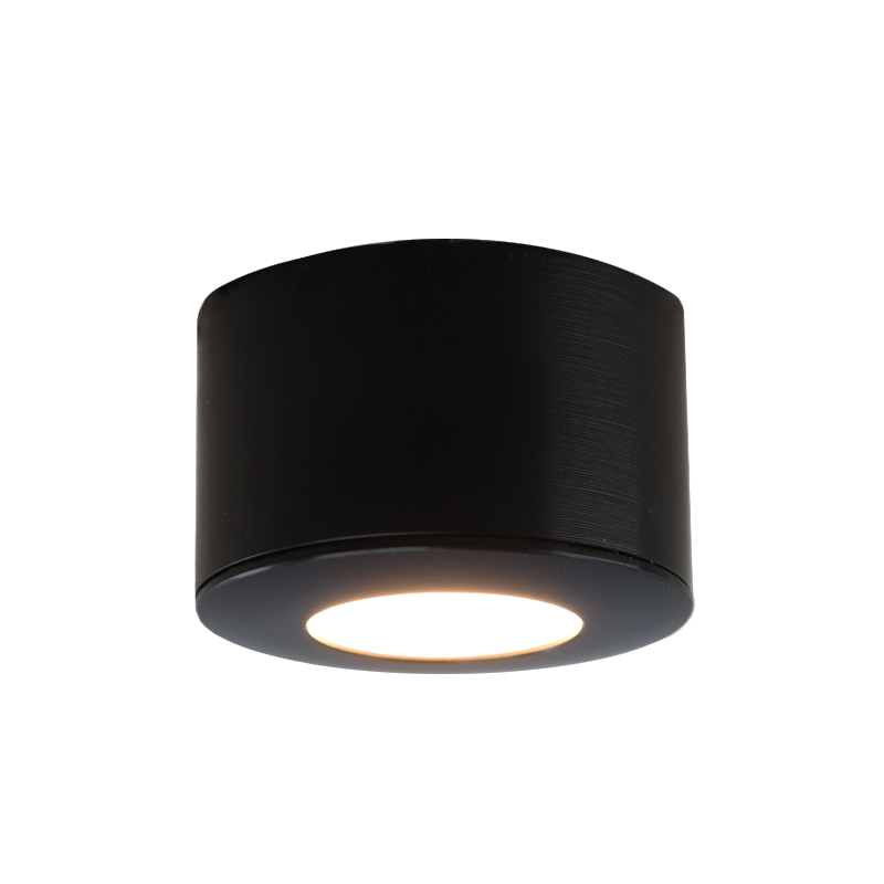 Round black surface mounted spotlight Vasso, IP44, dimmable