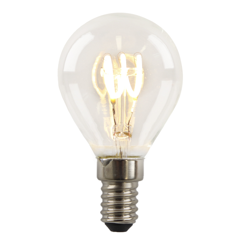 Dimmable Olucia E14 LED filament bulb Tuelo, P45, 4W, 2700K