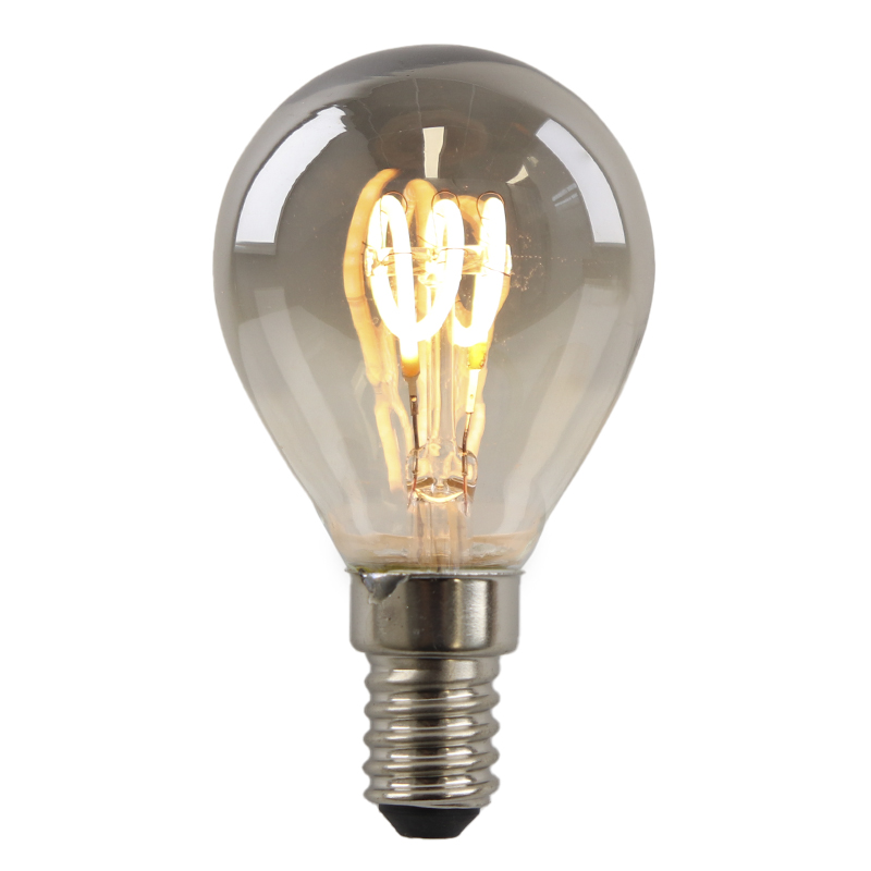 Dimmable Olucia E14 LED filament bulb Tuelo, grey, P45, 4W, 2200K