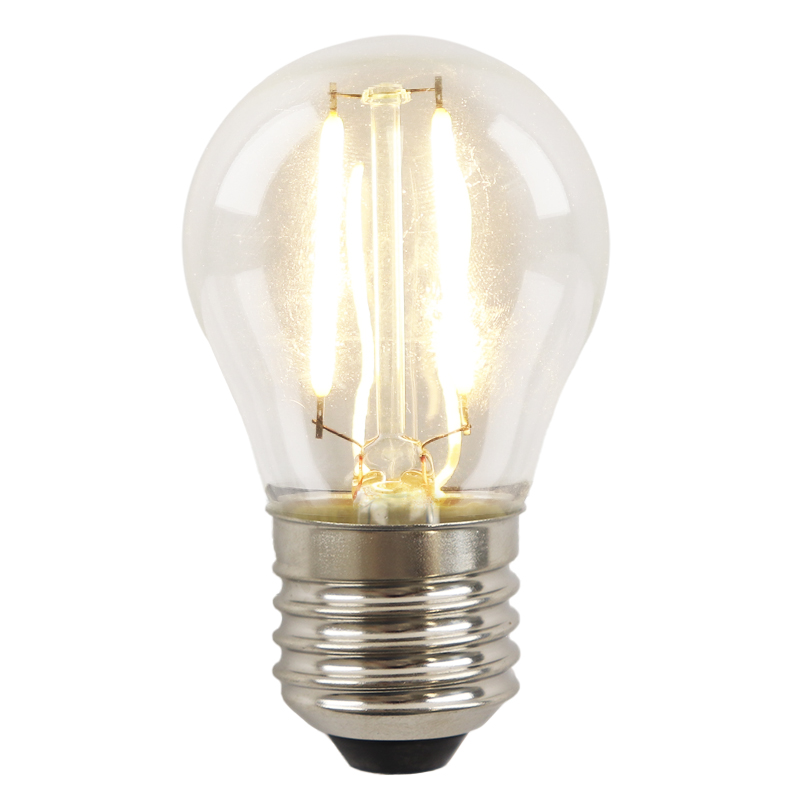 Dimmable Olucia E27 LED filament bulb Melchis, P45, 2W, 2700K