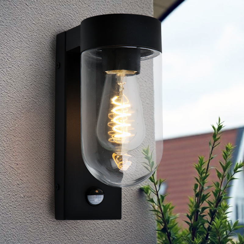 Aluminium outdoor wall light with motion sensor black, Bella, IP44