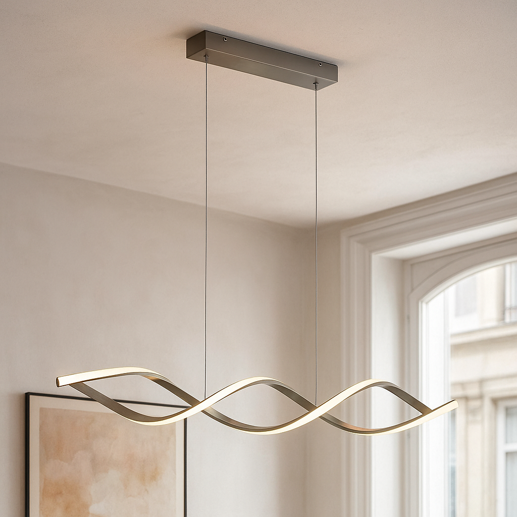 Design pendant light silver, Kuno, 45W, 3000K LED, 3-step dimmable