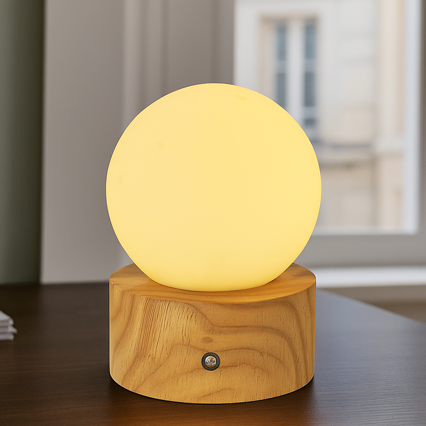 Basic table lamp wood, Tiddo, 2W, dim to warm LED, with switch