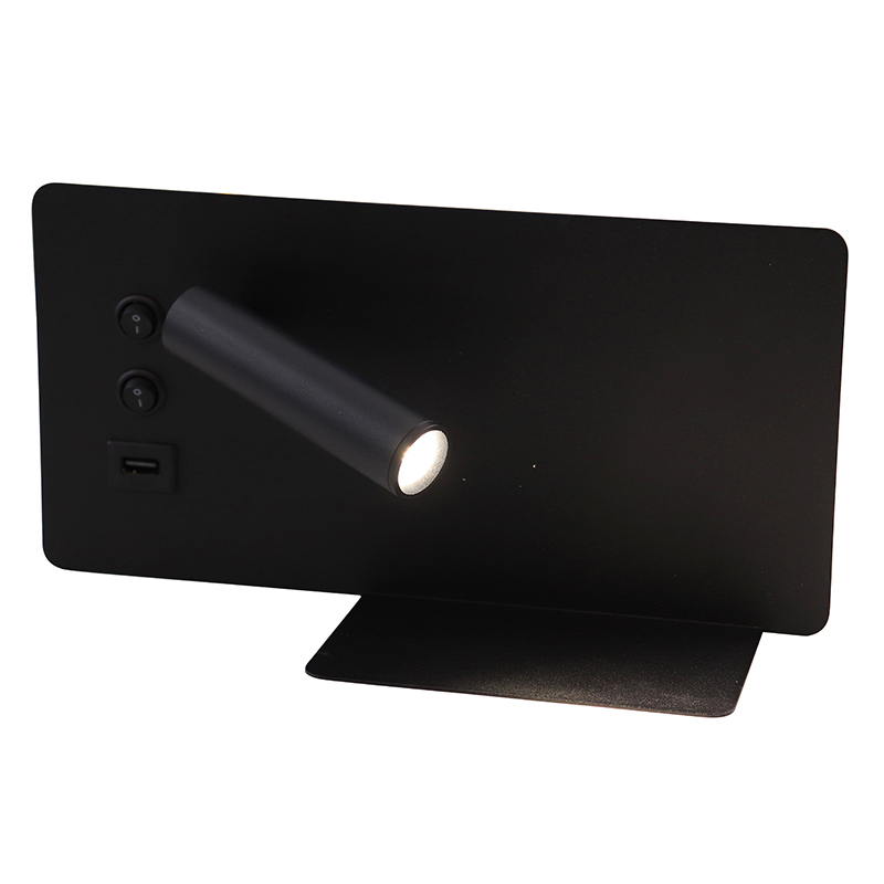 Modern wall light black, Stanley, 10W, 4000K LED, with switch