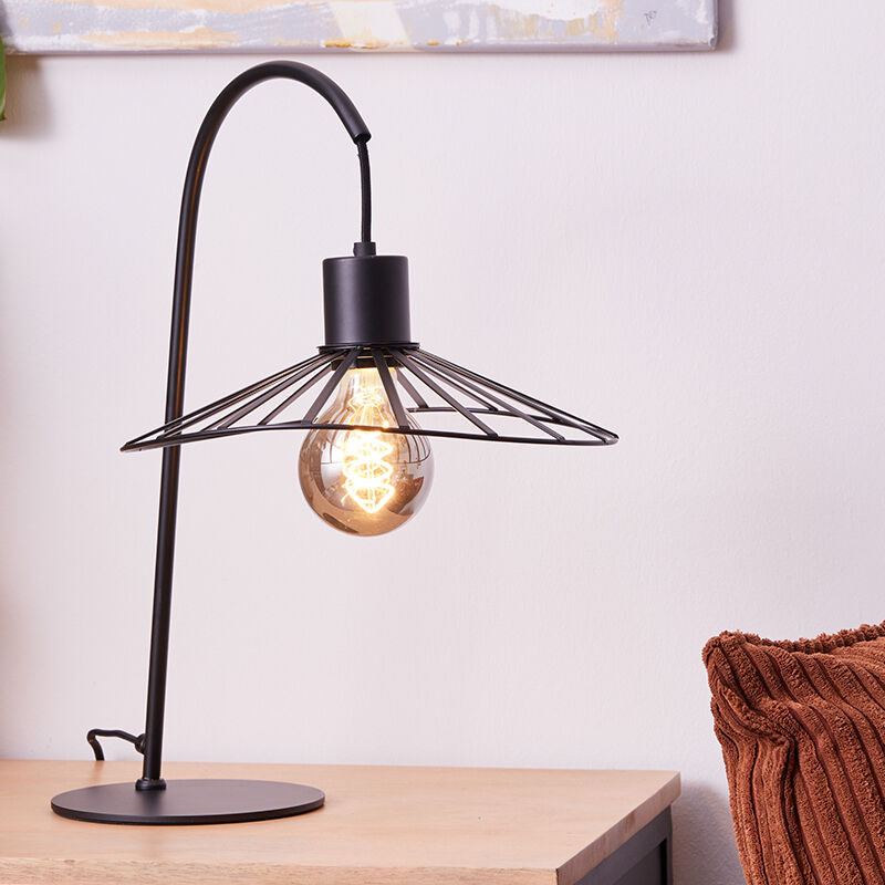 Retro table lamp black, Famke, with switch