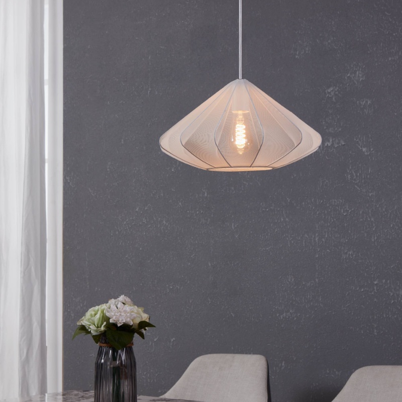 White industrial pendant light steel, Agnese