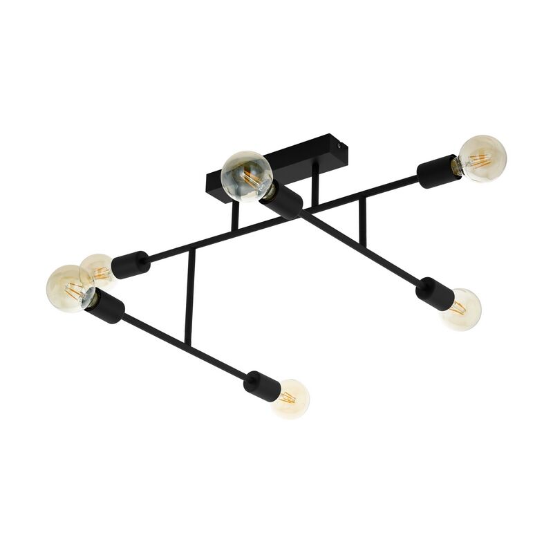 Black industrial flush ceiling light steel, Anica