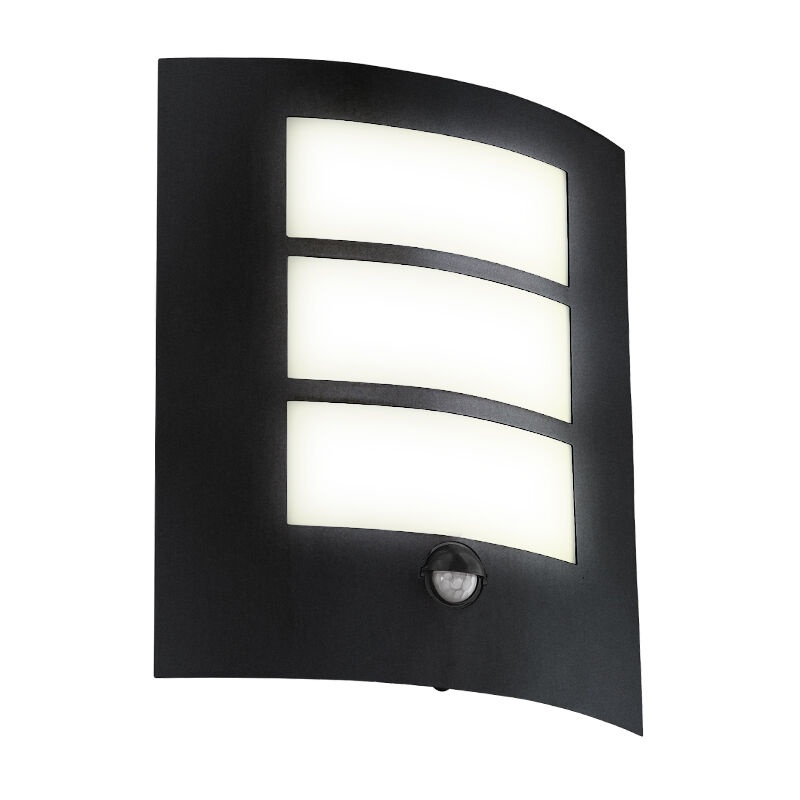 Black modern outdoor wall light with motion sensor steel, Elyana, IP44