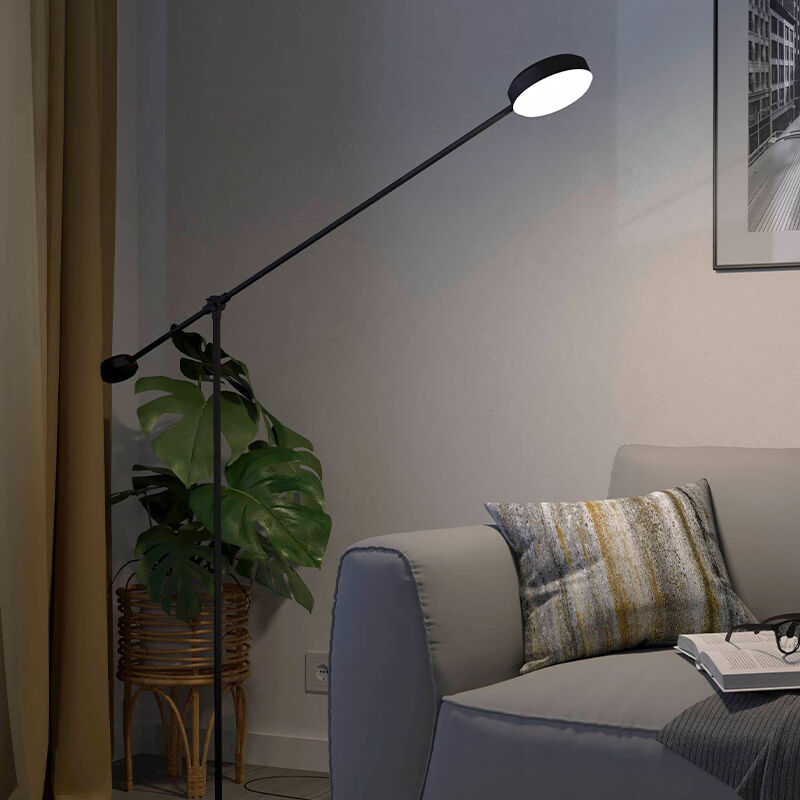 Black modern reading floor lamp aluminium, Thies, 24W, 3000K LED, 3-step dimmable
