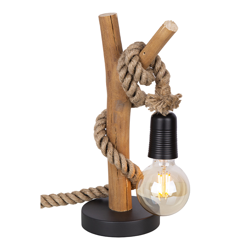 Wooden rustic table lamp rope, Nigoc