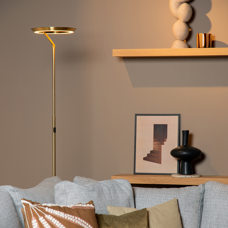 Brass floor lamp modern, Celeste, 21W, 2700K LED, with touch dimmer