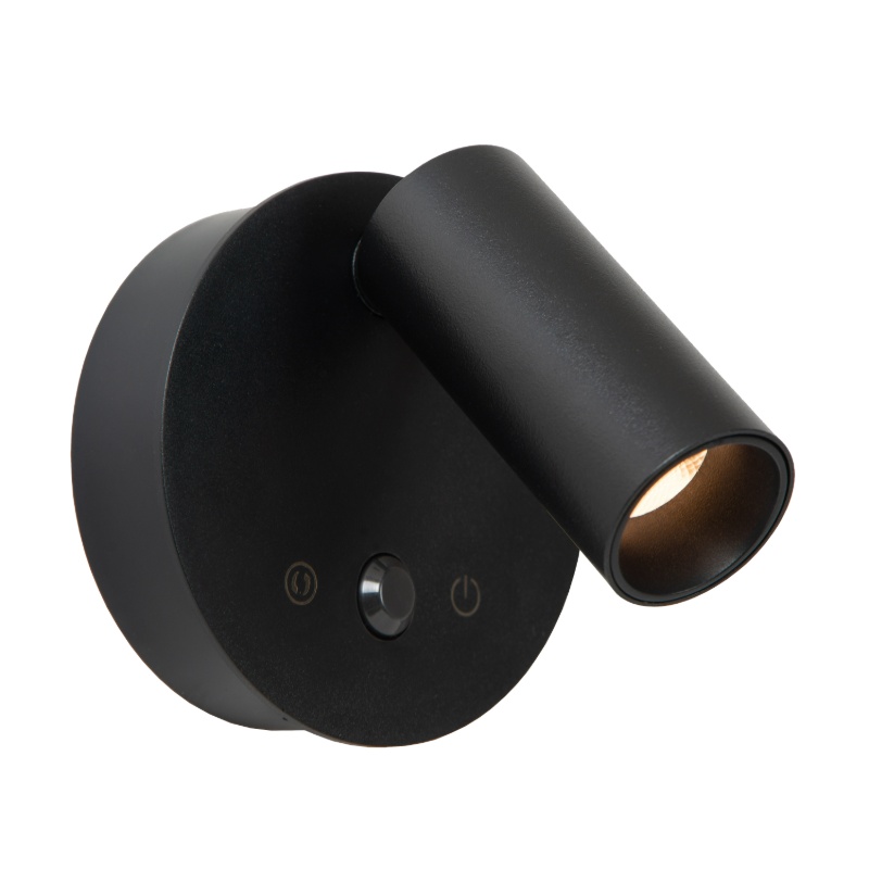 Black rechargeable wall light modern, Toni, 2W, 2700-4000K, with touch dimmer