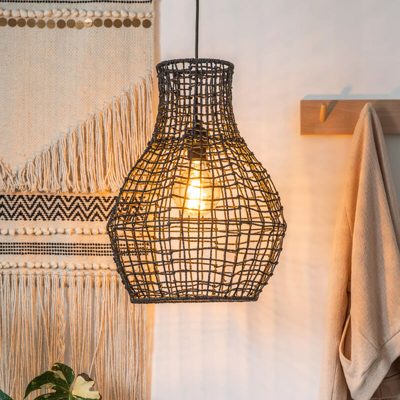 Black Pendant light Alban, Rattan, Country