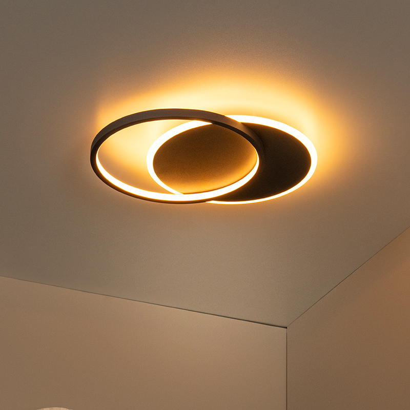 Black flush ceiling light modern, Axelle, 24W, 2700K LED, 3-step dimmable