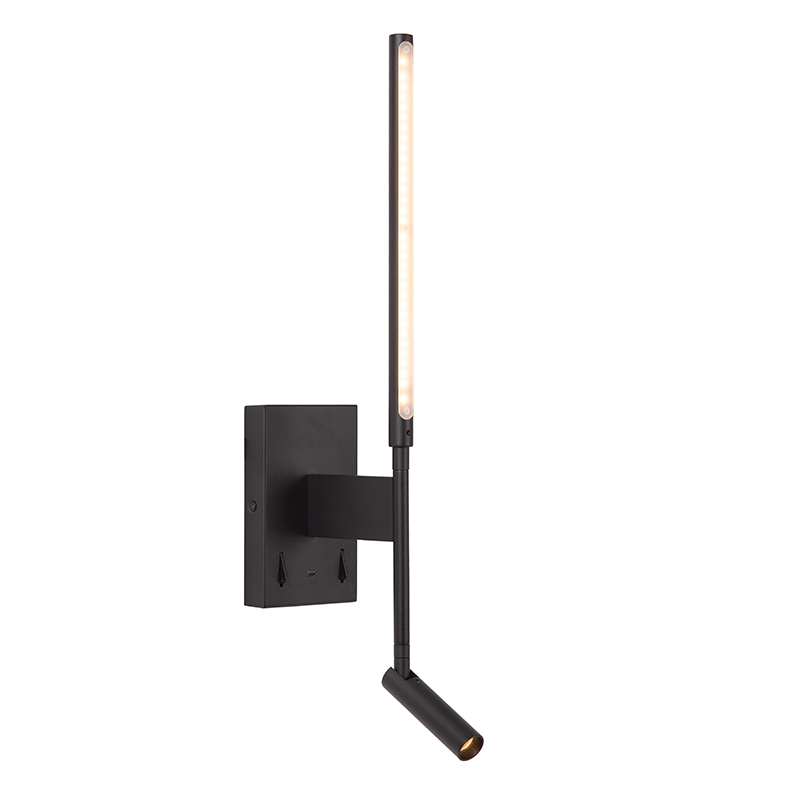 Black wall light modern, Finan, 6W, 2700K LED, with switch