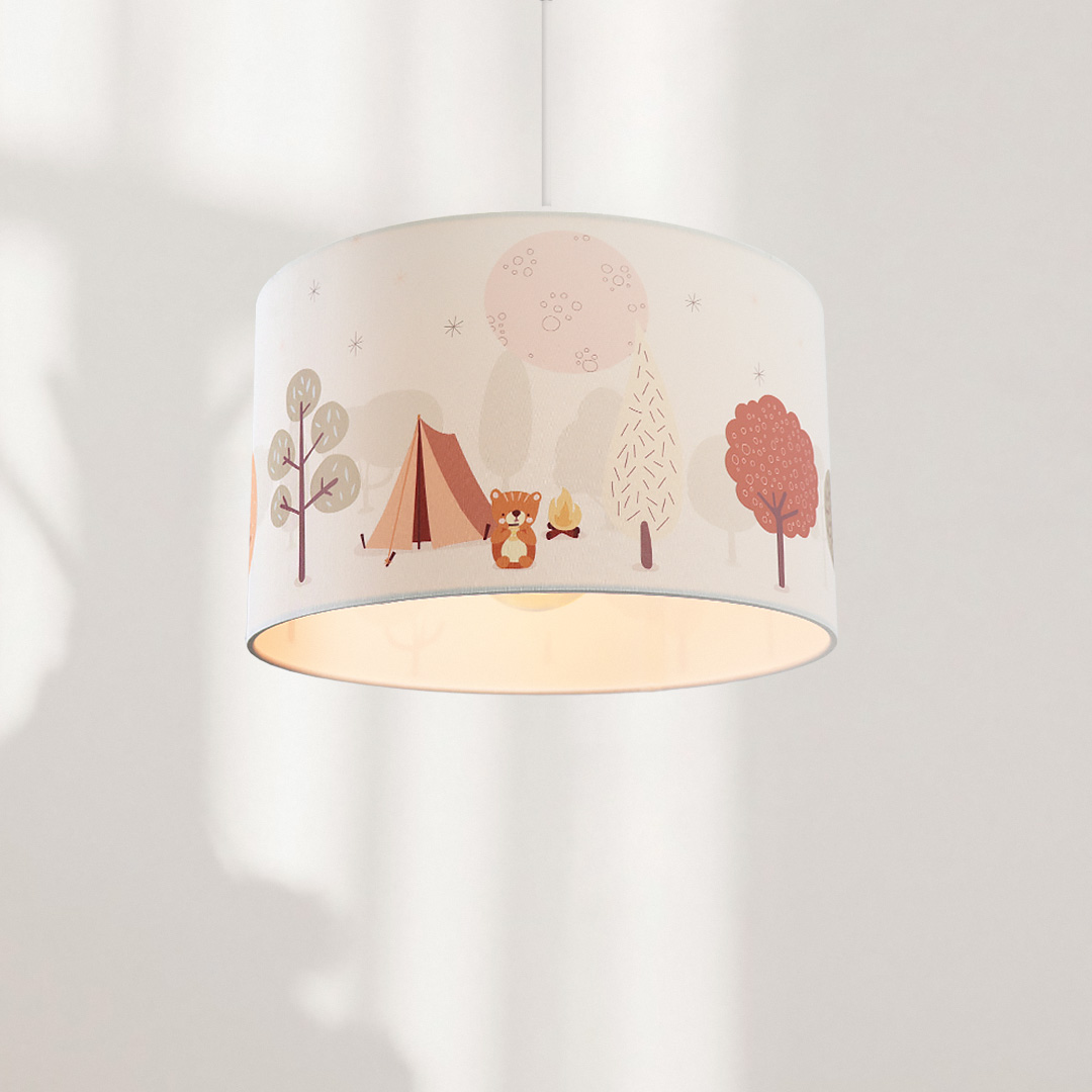 Fabric children's pendant light white, Forest life