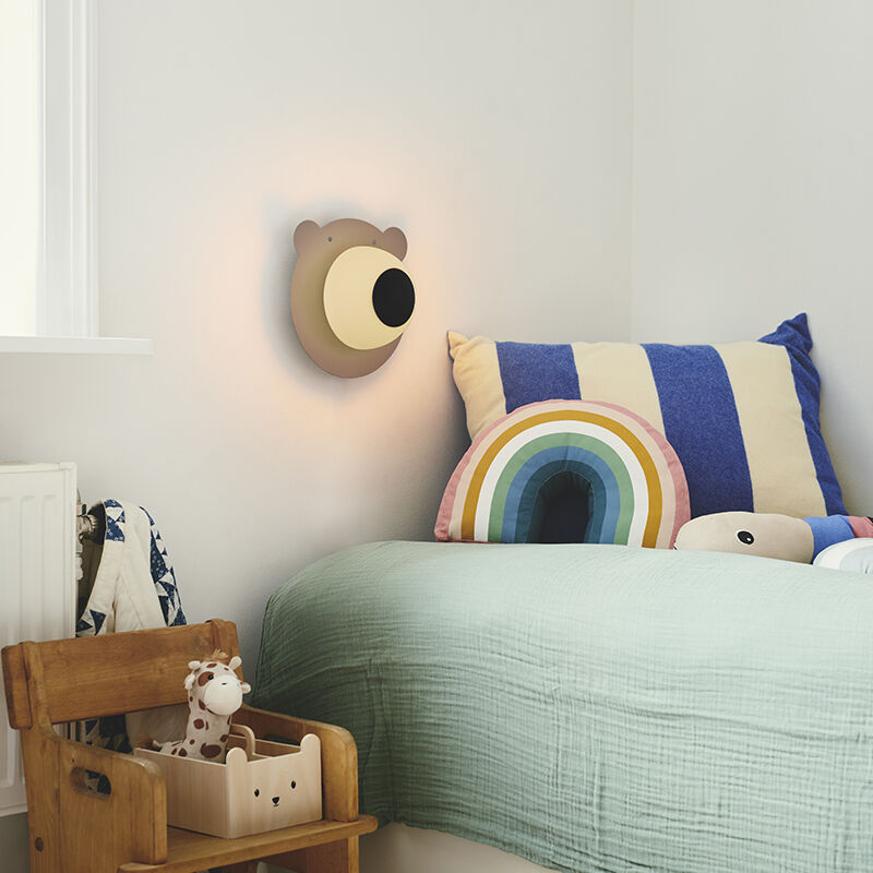 Brown children's wall light metal, Brunabear, with switch