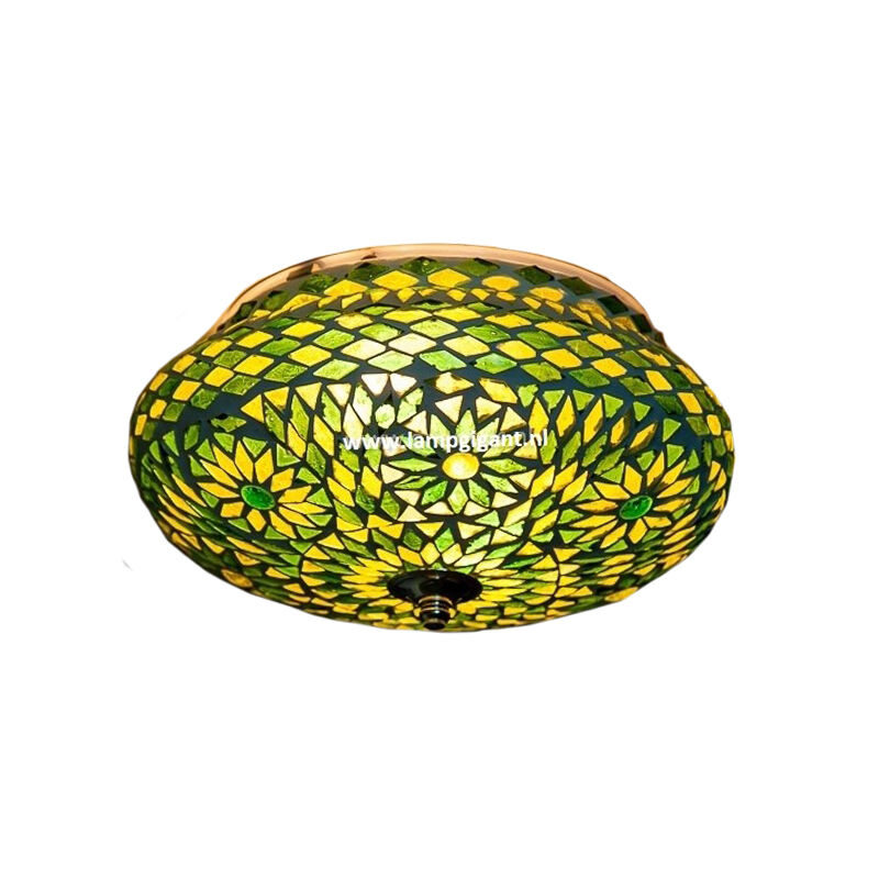 Green oriental flush ceiling light mosaic, Mimoun