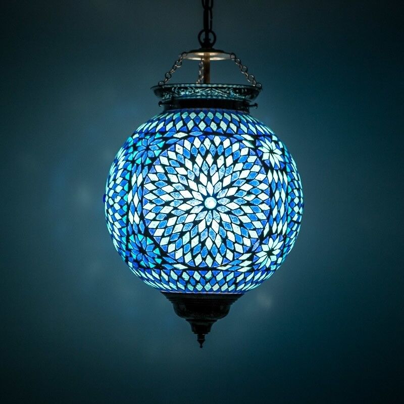 Blue oriental pendant light mosaic, Aziza
