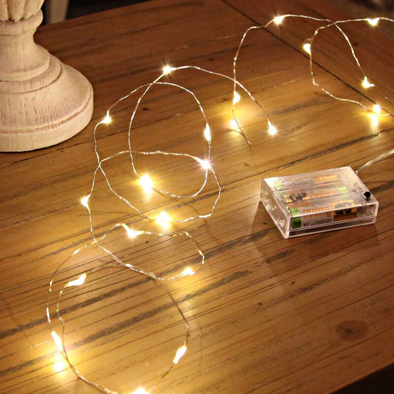 2m LED wire lighting on battery, 40 LEDs, warm white