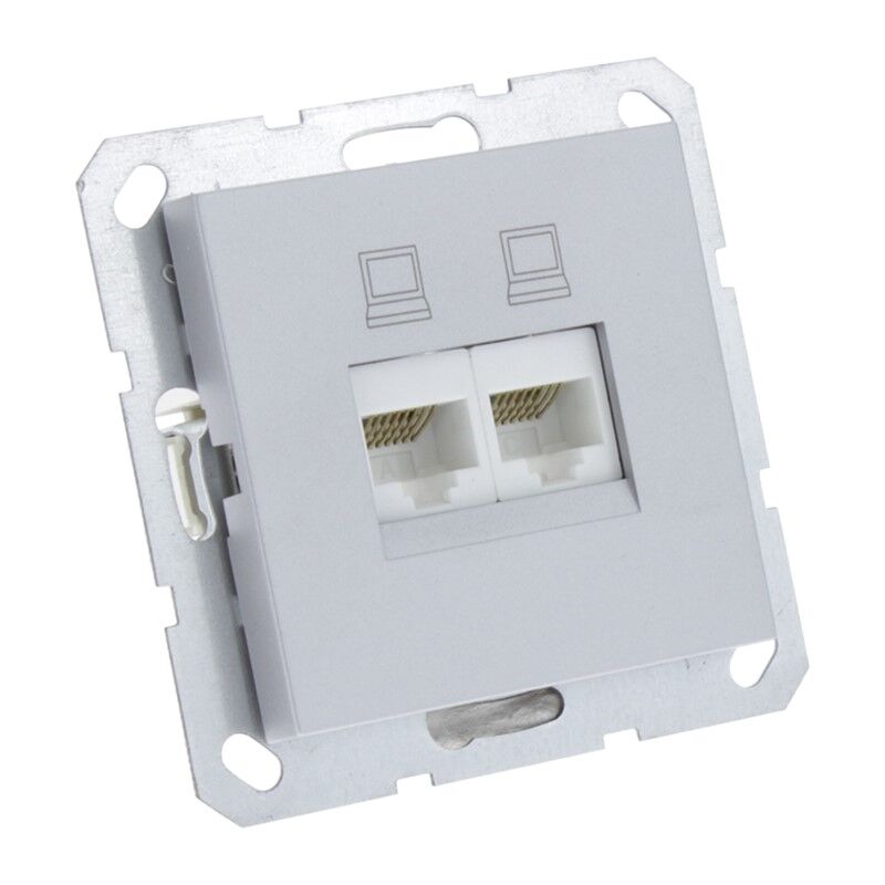 Q-Link S-Line Socket Flush mount Telephone / Data 2X8-Pin, Gray / aluminum colored