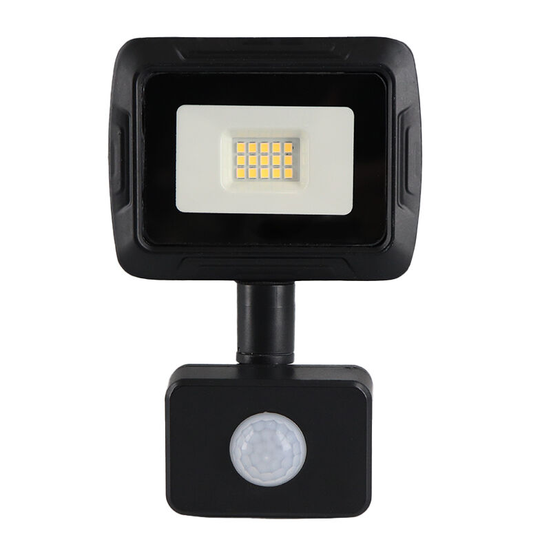 Black floodlight with sensor aluminium, Miro, 10W, 3000K LED, IP65