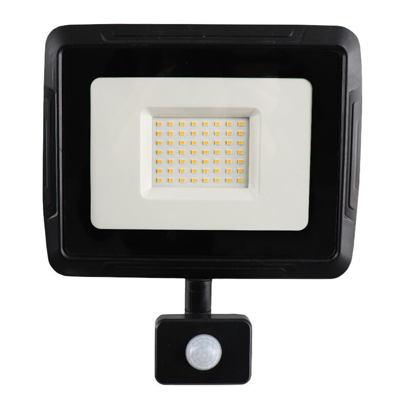 Black floodlight with sensor aluminium, Miro, 50W, 3000K LED, IP65