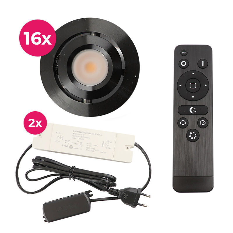 16 adjustable porch spotlights Rona, IP44, with connection set and remote control, black