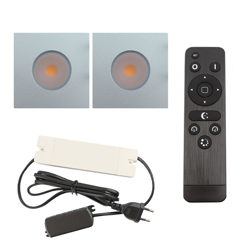 2 square chrome porch spotlights Dico, IP65, with connection set and remote control