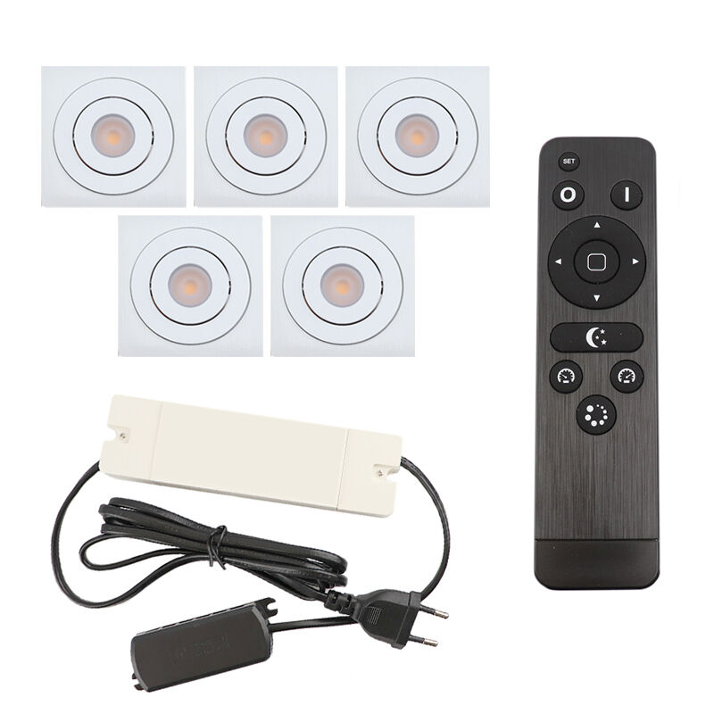 5 adjustable porch spotlights Rona square, IP44, with connection set and remote control, white