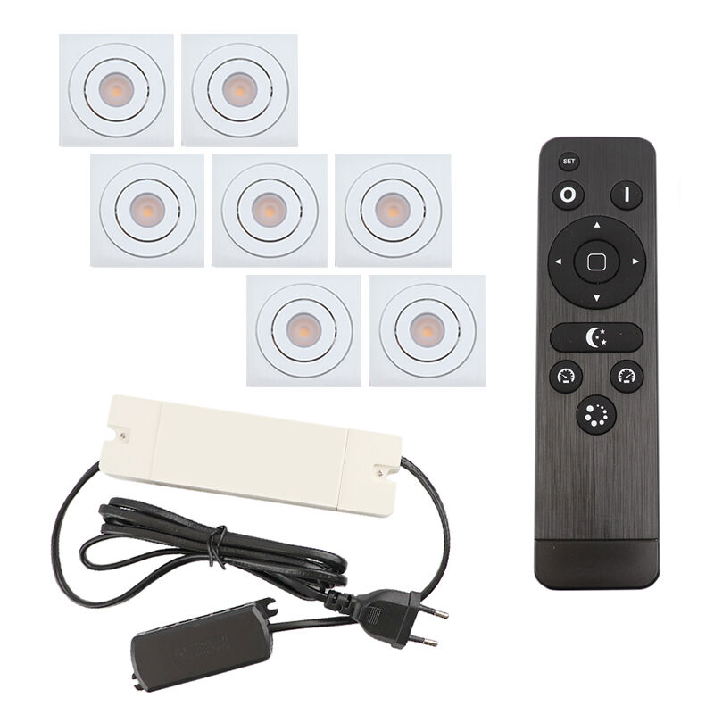 7 adjustable porch spotlights Rona square, IP44, with connection set and remote control, white