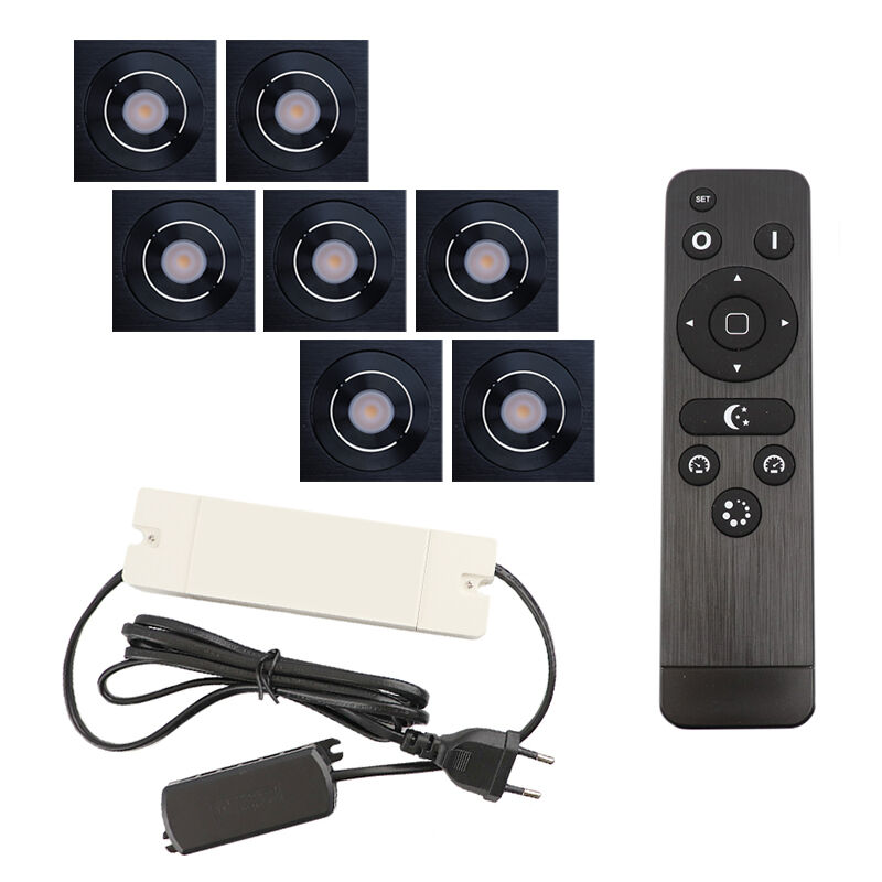 7 adjustable porch spotlights Rona square, IP44, with connection set and remote control, black
