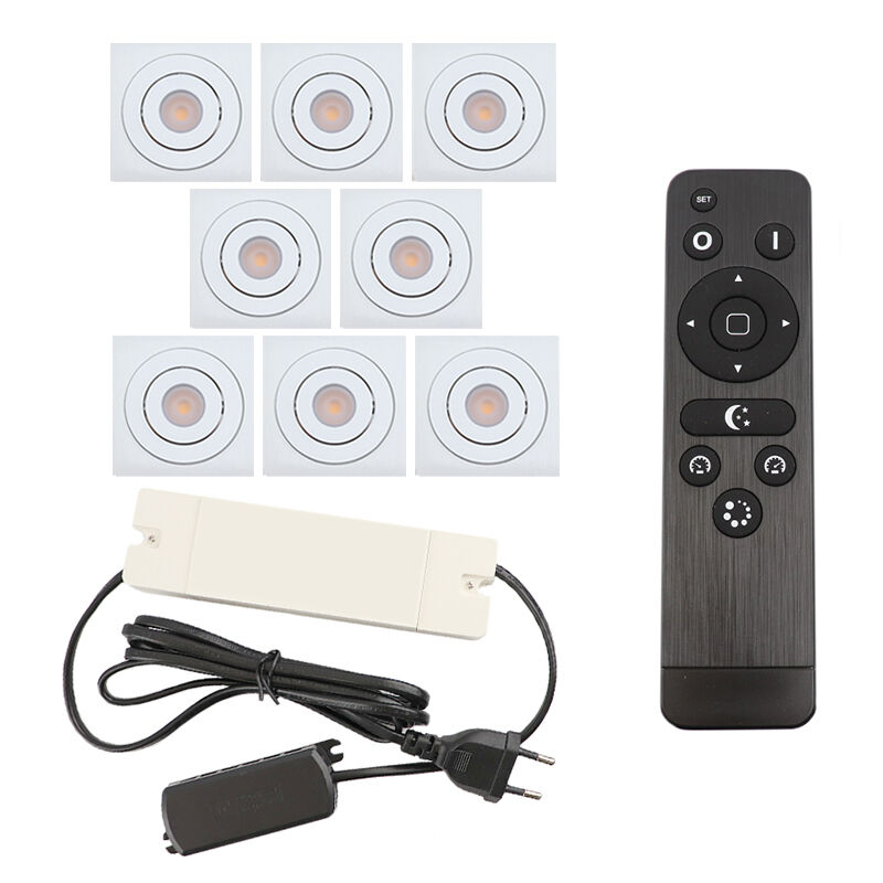 8 adjustable porch spotlights Rona square, IP44, with connection set and remote control, white