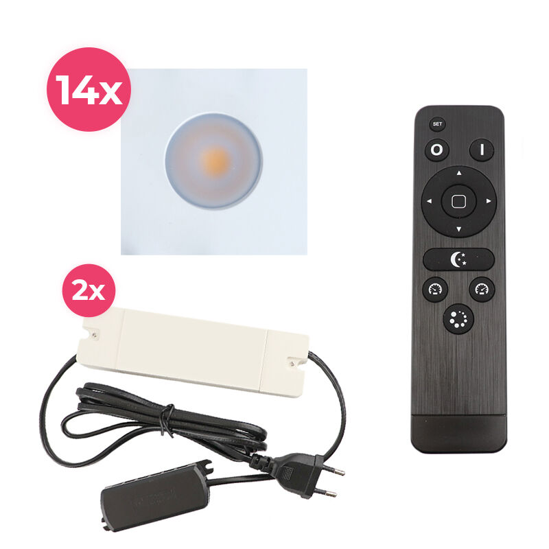 14 square white porch spotlights Dico, IP65, with connection set and remote control