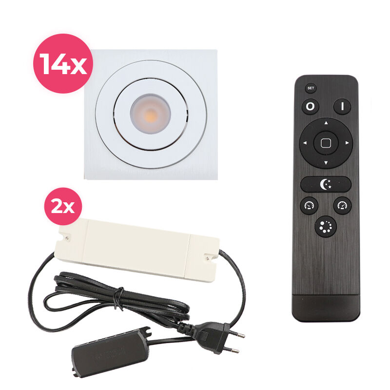 14 adjustable porch spotlights Rona square, IP44, with connection set and remote control, white