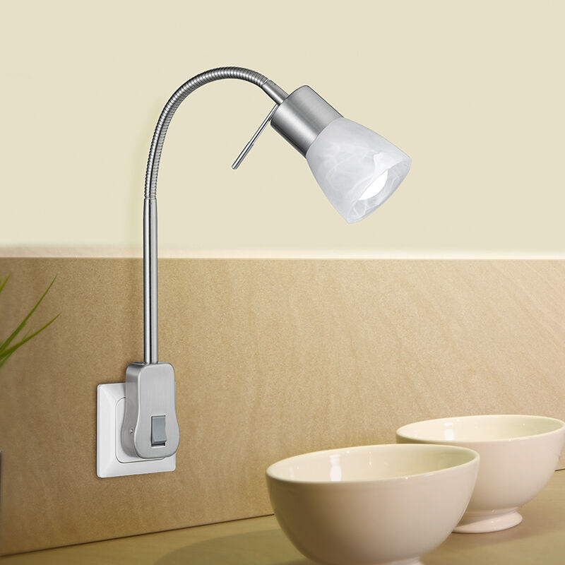 Nickel plug in wall light modern, Gustav, with switch