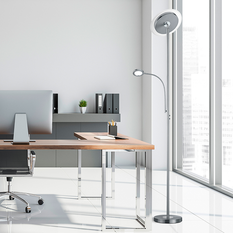 Nickel floor lamp modern, Benny, 18W, 3000K LED, with touch dimmer