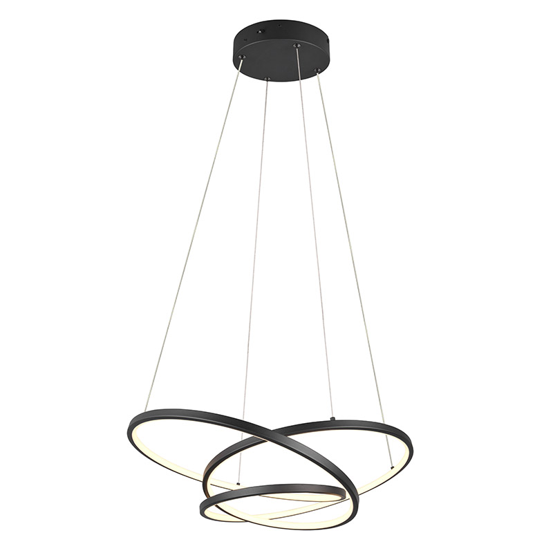 Black pendant light design, Teodore, 34W, white switch LED, 3-step dimmable