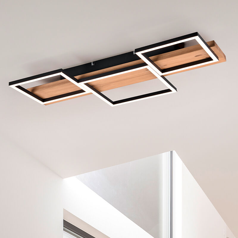 Wood flush ceiling light brown, Justian, 30W, 3000K LED, 3-step dimmable