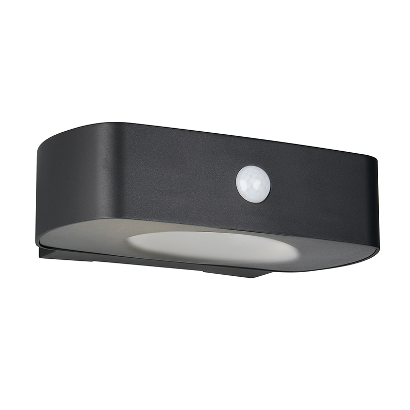 Black solar outdoor wall light modern, Pytsje, 6W, 4000K LED, IP44, with switch