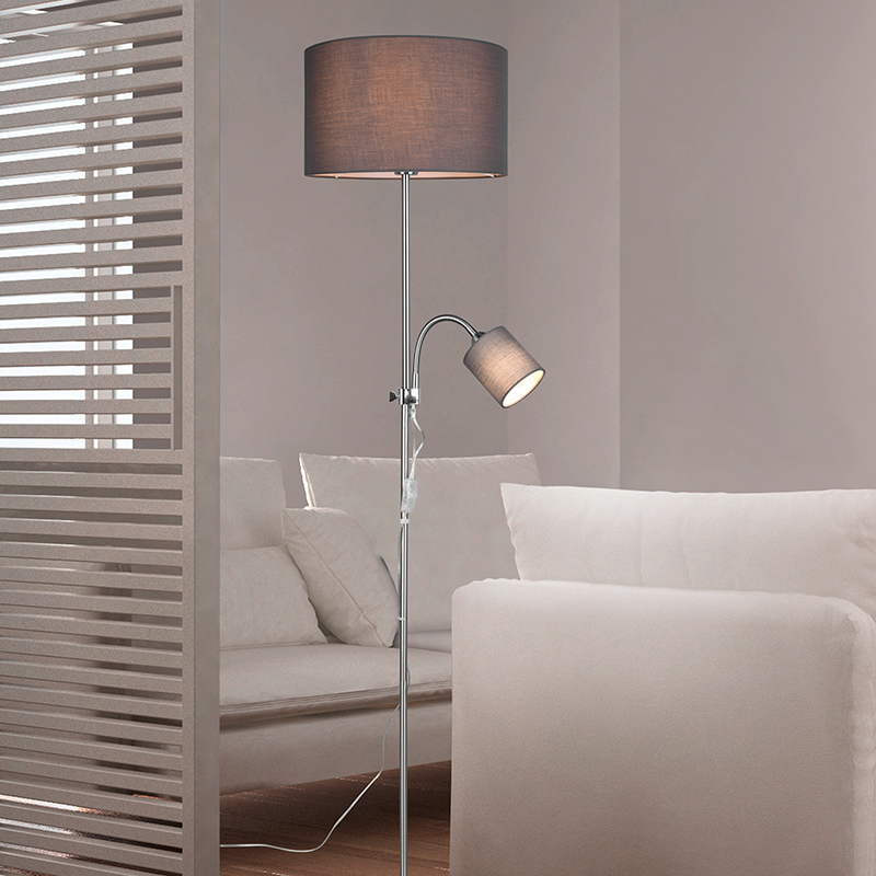Nickel reading floor lamp modern, Edina, with switch