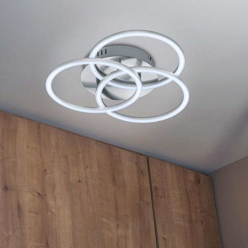 Nickel flush ceiling light modern, Kobus, 27W, warm to cold white adjustable LED, with remote control