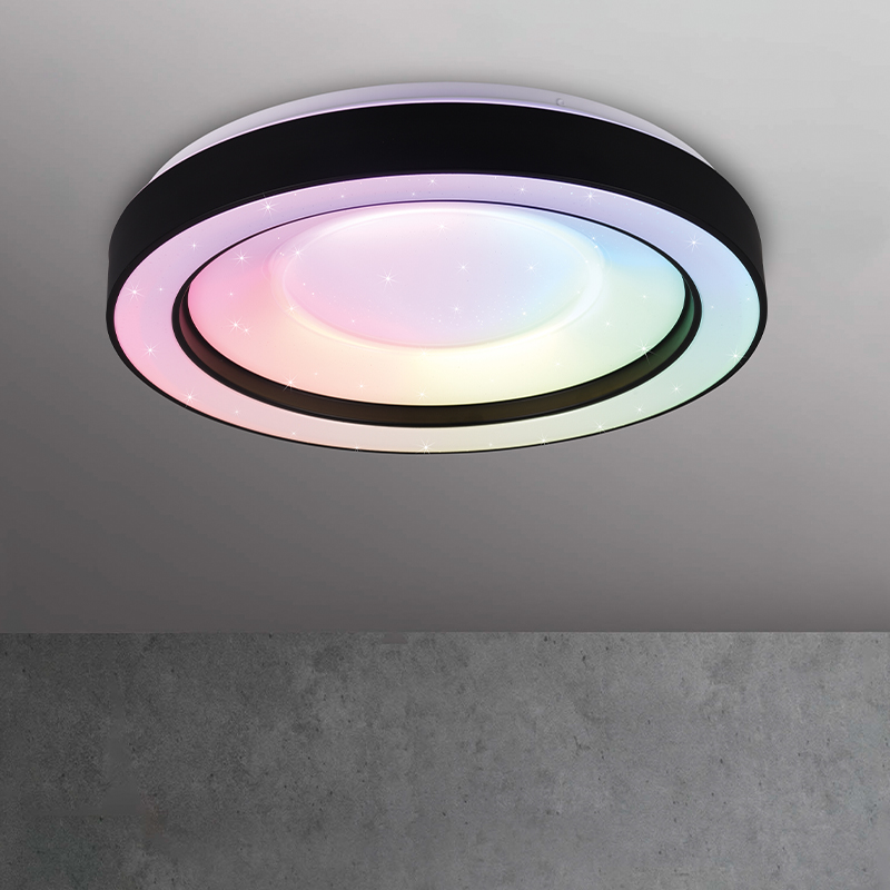 Black flush ceiling light modern, Navin, 22W, RGBW LED, with remote control
