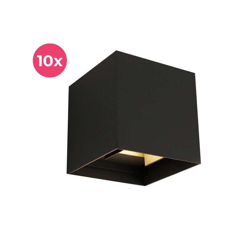 10 pack modern up down wall light black, Dion, 6W, 3000K LED, IP65
