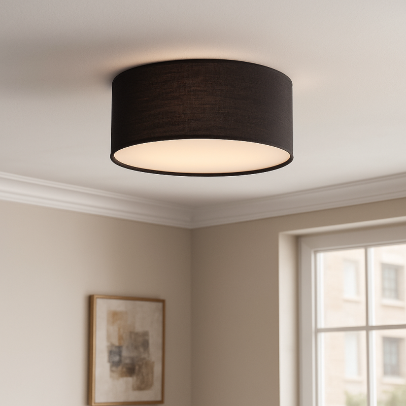 Fabric flush ceiling light black, Mendy