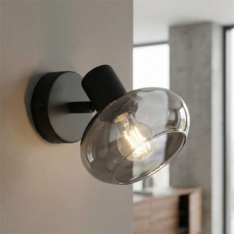 Design wall spotlight black, Skip, with switch