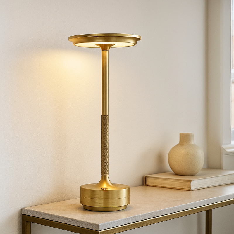 Modern rechargeable table lamp gold, Arvind, 3W, warm to cold white adjustable LED, with switch Modern rechargeable table lamp gold, Arvind, 3W, warm to cold white adjustable LED, with switch
