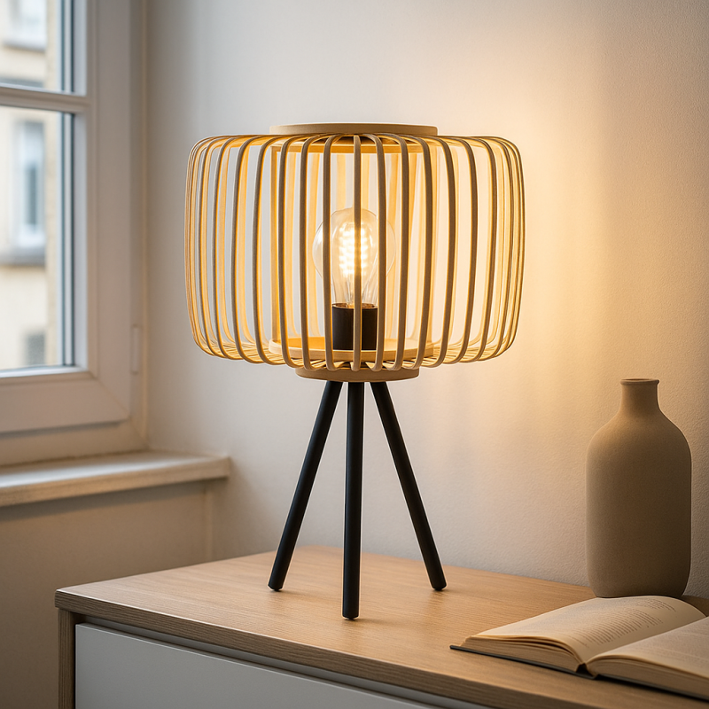 Bamboo table lamp brown, Tina, with switch